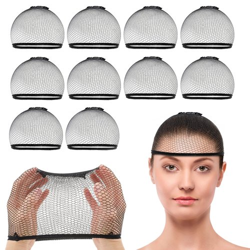 Dimeho 10 PCS Liner Fishnet Wig Cap Closed End Weaving Hair Net Black Hair Mesh Nets Cap Stretchable Sleeping Hairnet Snoods Wrap Bonnets for Women Men Long Thick Ballet