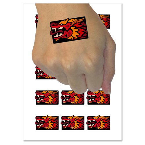 Dragon Head Side View with Tongue Out Temporary Tattoo Water Resistant Fake Body Art Set Collection - 54 1" Tattoos (1 Sheet)