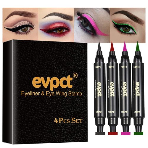 evpct Winged Wing Colored Eyeliners Stamps Stencil Wingliner Liquid Set Eye Liners for Women 4 Color Black Red Pink Green Cat Eye Face Stamp Liquid Eyeliner Colorful Makeup Set Multicolor Waterproof