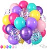 Pink Blue Purple Balloons,60 Pcs 12 Inches Rose Red Pink Purple Teal Yellow Metallic Purple Balloons Confetti Balloons for Kids Birthday Decoration Birthday Party Wedding Decorations Supplies.