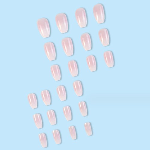 Hkanlre Bling Coffin Press on Nails Fake Nails Tips Full Cover Medium False Gradient Nails for Women and Girls 24PCS (Pink gradient coffin)
