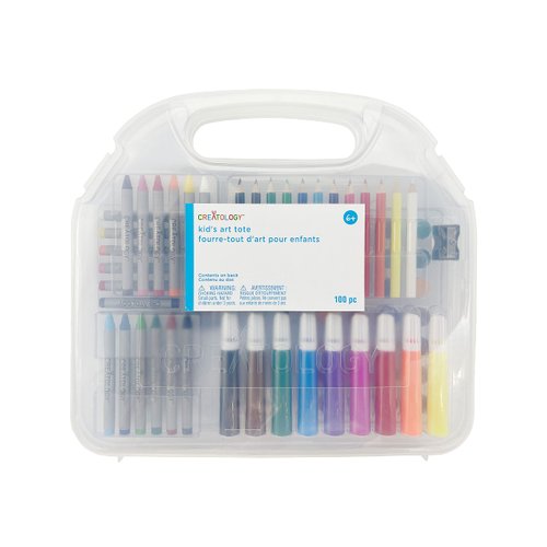 100 Piece Kid's Art Tote Kit by Creatology - Art Set for Drawing, Coloring, Arts & Crafts - 1 Pack