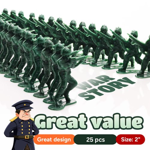 Entervending Army Men Action Figures - 2” Small Soldiers for Boys - 25 Pcs Green Army Soldier Toy Playset - Military Toys - Army Party Favor Decorations