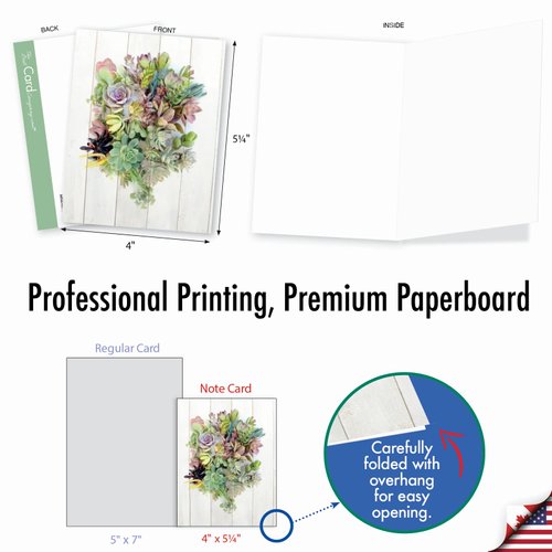 The Best Card Company - 10 Blank Note Cards with Envelopes (4 x 5.12 Inch) - Bulk All Occasion Cards Boxed - Shiplap Succulents AM6438OCB-B1x10