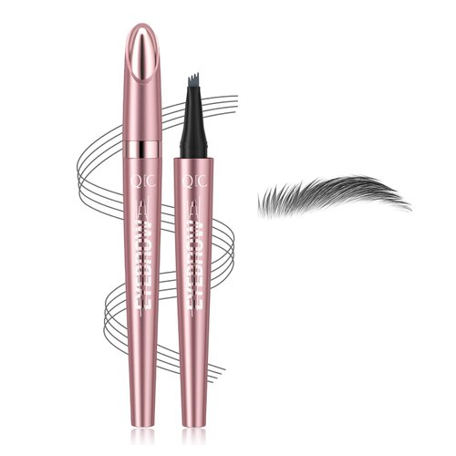 Febune Microblading Eyebrow Pen, Eyebrow Pencil with 4-Fork Tip Magic Brow Tattoo Pencil for Women, Waterproof, Long Lasting Eyebrow Makeup, Grey
