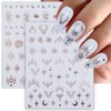 12pcs Aurora Silver Star Moon Nail Art Stickers 3D Star Nail Stickers for Women Rose Gold Star Nail Decals for Nail Art Supplies Sun Moon Heart Stickers for Nails Laser Silver Nail Sticker Nail Design