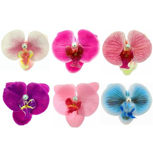 ALIMITOPIA Flower Hair Clip,Bohemia Hawaiian Fabric Artificial Moth Orchid Flower Alligator Hair Clip Hairpin Barrette Headdress Bobby Pins Headwear Hair Accessories(4 inches,6pcs)