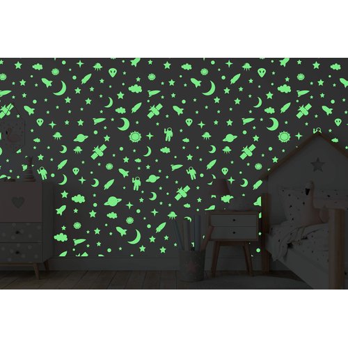Glow in The Dark Stars, Moon and Space Wall Decals for Kids Bedrooms Nursery Baby Room Kids Room – Stylish Glow in The Dark Decals for Wall and Ceiling Decoration Featuring Stars, Moon and Planets