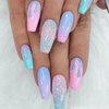 Ombre Press on Nails Medium Coffin Fake Nails Macaron Color Gradient False Nails With Glitter Designs Full Cover Stick on Nails Reusable Acrylic Artificial Nails Glue on Nails for Women 24Pcs