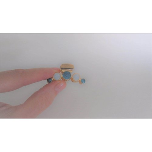 Generic Small gold metal and blue marble hair claw clip