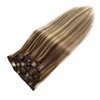 Clip in Hair Extensions Real Human Hair Clip in Extensions,18 Inch Chestnut Brown Balayage Blonde Highlights Real Hair Extensions Clip in Human Hair 7 Pieces 70G Double Weft Remy Human Hair Extensions