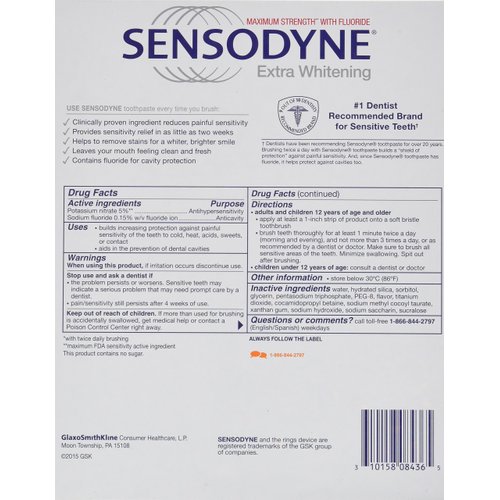 Sensodyne Extra Whitening Fluoride Toothpaste for Sensitive Teeth, 4 ct, 26 Oz