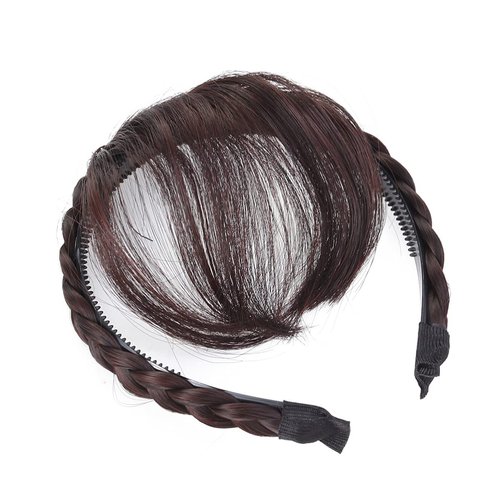 Uonlytech Front Hair Bangs Wigs Headband, Front Hair Bangs Fringe Hair Extensions Synthetic Wigs Headband Braided Wigs Headband for Women Girls, Brown