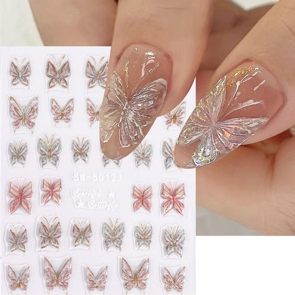 5D Butterfly Nail Art Stickers Decals Self-Adhesive Nail Decoration Accessories Pegatinas Uñas Nail Supplies for Woman Girls DIY Nail Art Design