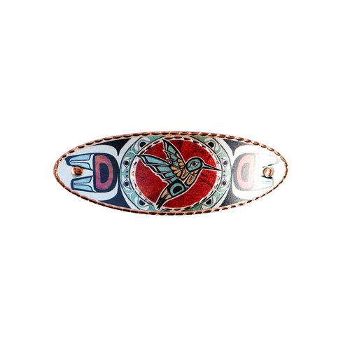 Artisan-crafted copper hair barrettes for women, adorned with a beautiful NW Native American humm...