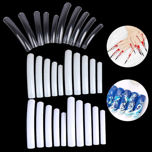 Yimart 100pcs White/Clear/Natural Extra Long Curve Nail Tip UV Gel French Acrylic False Nail Art Salon long Tips (Clear)