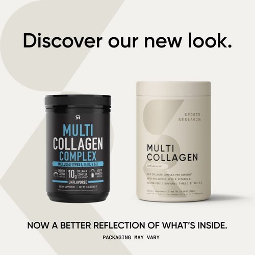 Sports Research Multi Collagen Protein Powder (Type I, II, III, V, X) with Hyaluronic Acid + Vitamin C | 5 Types of Food Based Collagen, 30 Servings (Unflavored)