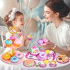 Hohosunlar Kids Tea Party Set for Little Girls, Flower Toy Tin Tea Set with Carry Case, Dessert Play Food Tea Cup Set Teapot Girl Jewelry, Birthday for Girls Kids 3 4 5 6 7 Years Old