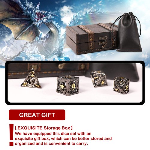 AncientDeer DND Dice Set 7 Pieces D&D Pure Copper Hollow Polyhedral DND Dice W/Gift Box & Dice Bag for DND Game RPG Explorers Savage World and Table Games DND Dungeons and Dragons Role Playing Games