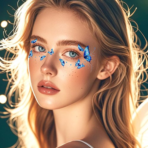 20 Sheets Butterfly Temporary Tattoo Stickers Colorful Face Eye Stickers Waterproof Glittering Music Festival Stage Birthday Party Makeup Body Art Decoration