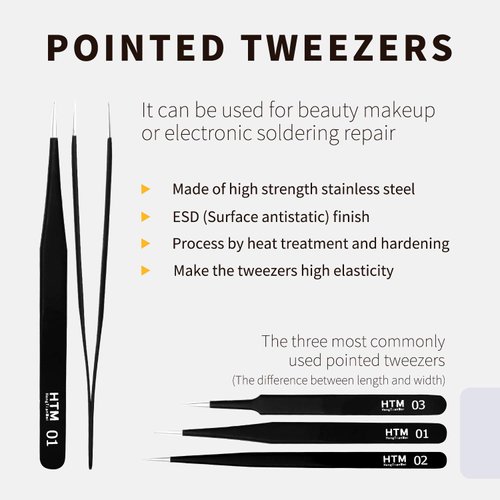Precision Craft Tweezers Set,3 Pcs Pointed Tweezers,2 Pcs Curved Tweezers,2 Pcs Precision Serrated Tweezers for Eyelash Extensions,Craft, Jewelry,Soldering,Electronics Etc