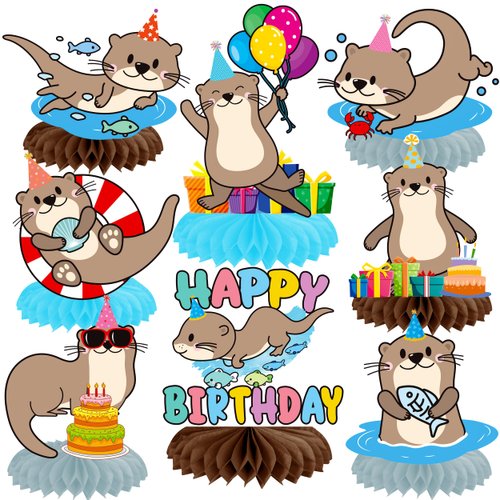 11pcs Sea Otter Party Honeycomb Centerpieces Cute Otter Birthday Party Decorations Ocean Sea Animal Party Honeycomb Centerpieces for Funny Otter Theme Birthday Baby Shower Supplies