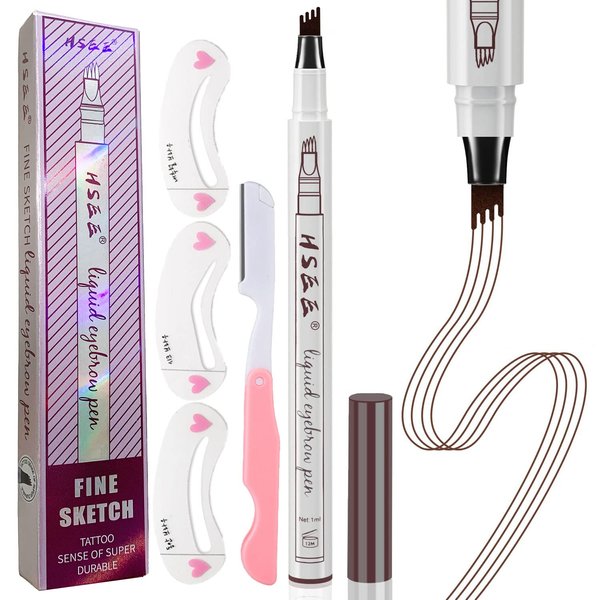 HSEE Eyebrow Pen - Eye Brown Makeup, Eyebrow Pencil with a Micro-Fork Tip Applicator Creates Natural Looking Brows Effortlessly and Stays on All Day, Soft Brown