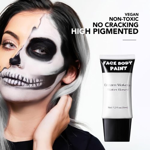 Wismee White Face Paint, Water Based Full Body Paint Halloween Makeup,Cream Face Paint & Body Paint For Adults Skull Joker Vampire Skeleton SFX Cosplay Costumes 1.2 fl oz (35ml)