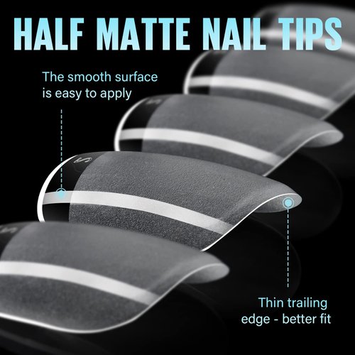 TOMICCA Extra Short Square Nail Tips, 360Pcs Acrylic Nail Tips, 12 Sizes Half Matte Soft Gel Nail Tips, Nail Extension Tips for Beginner and Professional