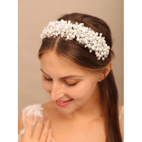 JWICOS Shining Wide Headbands Vintage Head Wrap with Faux Pearl Beaded Hair Accessories Great Gifts for Women and Girls