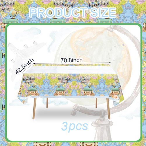 Egami 3 pcs Adventure World Awaits Map Party Tablecloth Table Cover Party Supplies Decorations 70 inches x 42 inches for Adventure Awaits Party Supplies