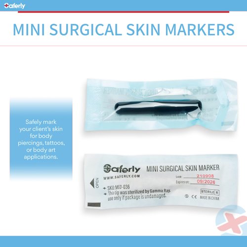 Saferly Mini Surgical Skin Markers Tattoo Stencil Pen, Safe, Washable, Interchangeable, Body Piercing Art, Tattooing Supplies, for Marking, To Draw, Prep, Plan, Gentian Violet Ink, Box of 30