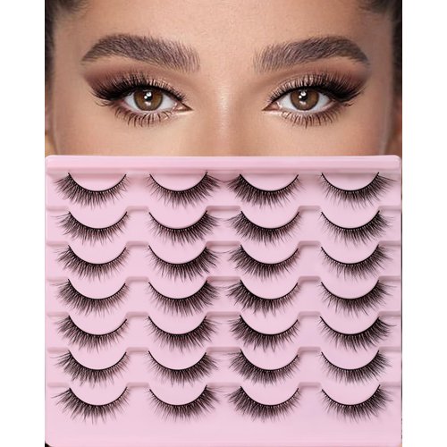 Veleasha Lashes Cat Eye Lashes Natural Wispy Flase Eyelashes 100% Handmade Crisscross Fake Eyelashes 14 Pairs Pack(S03)