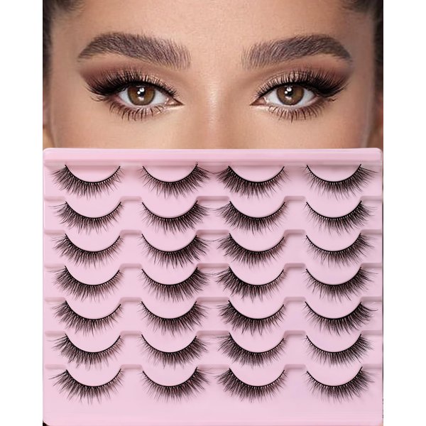 Veleasha Lashes Cat Eye Lashes Natural Wispy Flase Eyelashes 100% Handmade Crisscross Fake Eyelashes 14 Pairs Pack(S03)