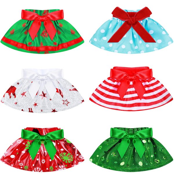 6 Pieces Santa Clothing Elf Dance Skirt Set Christmas Elf Skirts for Christmas Doll Holiday Decorations (Not Include Doll) (Classic Style)