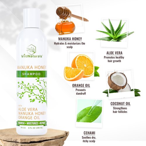 Manuka Honey Shampoo for Eczema & Psoriasis - Hydrating Natural Eczema Shampoo with Aloe Vera & Coconut Oil - Sulfate-Free Moisturizing Shampoo for Dry, Itchy Scalp