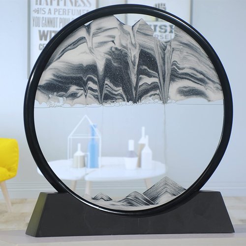 YKW 3D Deep Sea Moving Sand Art,Relaxing Kinetic Sandscape Art Table Desk Top to Decor for Any Home, Office Desktop, Mantle,Bookshelf Making It Ideal for Any Setting (7inches, Black)