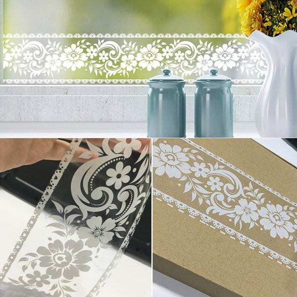 White Lace Transparent Removable Wallpaper Border Shop Display Window Sticker Bathroom Mirror Decor Rustic Floral