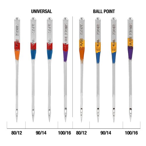 SINGER 04800 Universal Regular Point and Ball Point Sewing Machine Needle, Assorted Sizes, 8-Count
