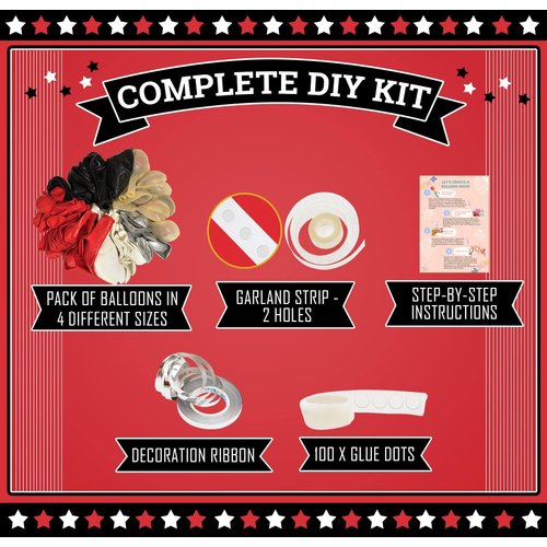 ALL-IN-1 Red Black and White Balloon Arch Kit for Red and Black Birthday Party Decorations – Red and Black Balloons for White Black and Red Balloon Garland Kit – Graduation Black and Red Balloons