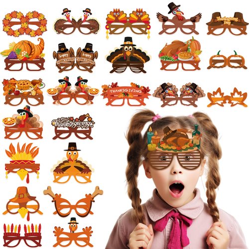 AMOR PRESENT 24PCS Thanksgiving Turkey Eyeglasses, Turkey Eyewear Frame Party Photo Props Thanksgiving Paper Glassess for Kids Adults Thanksgiving Day Party Favors