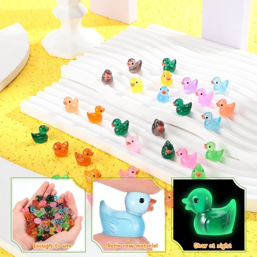 Junkin 700 Pcs Mini Resin Duck Glowing in The Dark Little Tiny Ducks Miniature Figures Dollhouse Ornament Potted Plants Cake Decoration DIY Craft Charms for Party Toys Favors 14 Colors