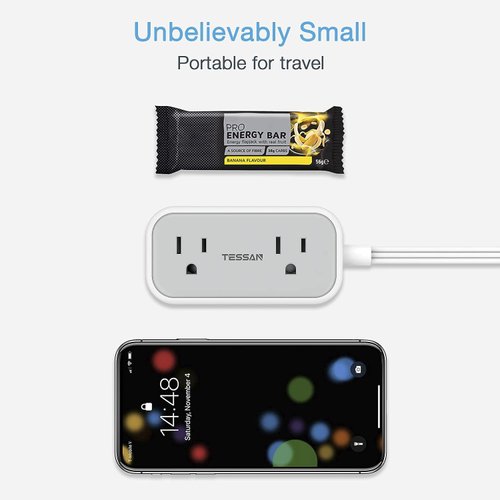 Flat Plug Extension Cord with 3 USB Ports, TESSAN Ultra Thin Power Strip with 2 AC Outlets Cruise Ship Essentials, Small 5 ft Low Profile Outlet Concealer for Travel Office School Dorm Room Essentials