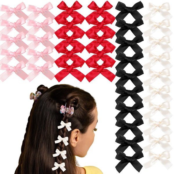 40 Pcs Mini Bow Hair Clips Satin Mini Bow Clips Small Bowknot Barrettes Hair Ribbon Alligator Clips Hair Bows for Girls Baby Women