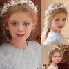 3 Pieces Flower Girls Headpiece Wrist Corsage for Bridesmaid Crystal Pearls Headpiece Princess Hair Accessories Bridal Hair Vines Elegant Floral Head bands for Women Girls Wedding Prom Photography