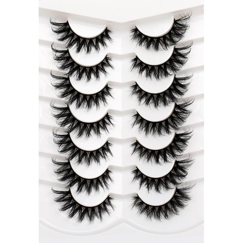 Poolunch False Eyelashes Fluffy Cat Eye Look 8D Crossed Wispy Natural Faux Mink Lashes Fake Eyelashes 7 Pairs Pack