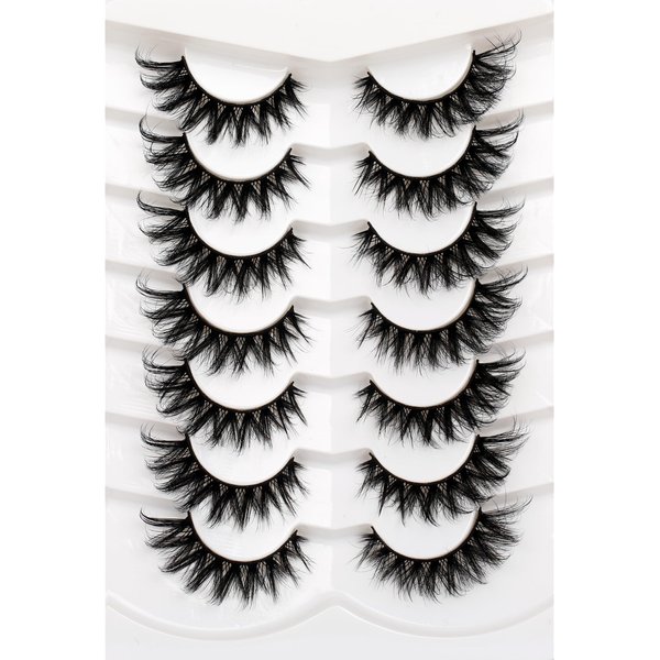 Poolunch False Eyelashes Fluffy Cat Eye Look 8D Crossed Wispy Natural Faux Mink Lashes Fake Eyelashes 7 Pairs Pack