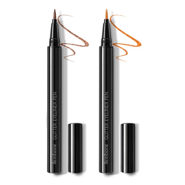 ilembane Shimmer Coffee Orange Liquid Eyeliner, Easy to Apply Long lasting Glitter Makeup Metallic Satin, 2 Pcs Set