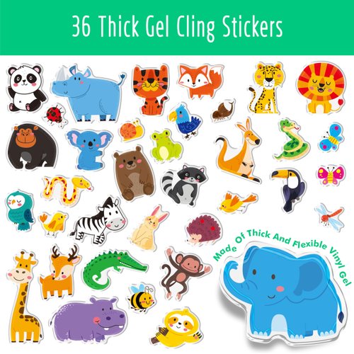Reusable Sticker Book, 36 Wild Animals Waterproof Stickers Thick Gel Clings Decals Stickers Animals Theme Activity Books Educational Learning Toys for Toddlers Girls Boys Preschooler