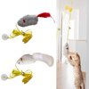 Gray Interactive Cat Toy, Hanging Self-Play Little Mouse Shaped Toys Cat Toy, Built-in Sound, Relieve Boredom, Hanging Squeak Mouse Stretchy Feather Plush Cat Toy with Adhesive Hooks